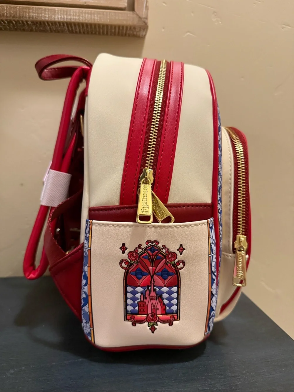 Loungefly Belle Stained Glass Mini Backpack in Red, Yellow and Cream